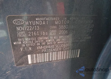 2014 Hyundai Elantra Se z USA, uszkodzony, nr VIN KMHDH4AE9EU048684